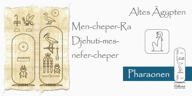 Titelbild Mmen-cheper-Ra Djehuti-mes mit den ägyptischen Namen des Pharaos in Hieroglyphen