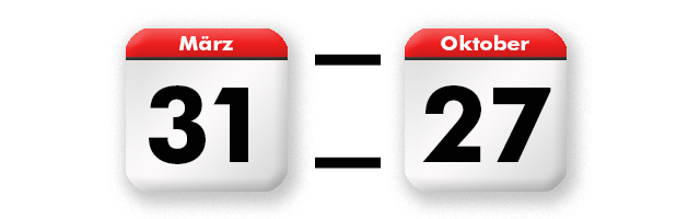 Sommerzeit 31.3.2019 bis 27.10.2019