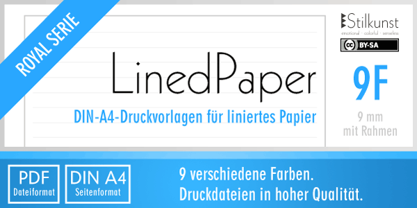 Titelbild Liniertes Papier 9 mm mit Rahmen DIN A4